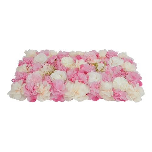 PERFERATE 12Pcs Flower Wall Panel Set 15x15 Inch Artificial Silk Flower Wall Backdrop 3D Rose Hydrangea Floral Mat Wedding Backdrop Wall, Photo Background, Home Party (Pink+White, 15 × 15") - color: Pink+White