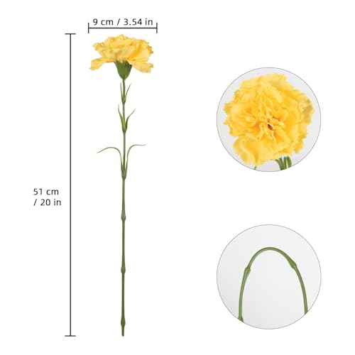 IPOPU 6PCS Dark Yellow Real Touch Carnations Artificial Flowers 20'' Realistic Faux Flowers Fake Carnations with Long Stems for Fall Wedding Party Home Table Centerpieces Decor (Dark Yellow) - color: Dark Yellow