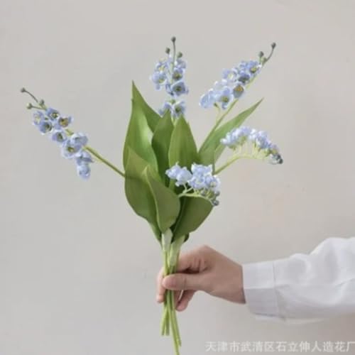 6 Branch Lily of The Valley Artificial Flowers, Lily of The Valley Plastic Flower ，Wind Chime Orchid Outdoor Bridal Wedding Bouquet for Home Garden Party Wedding Decoration (Blue) - color: Blue