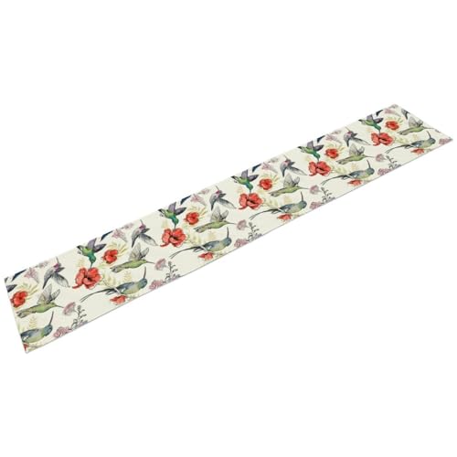 Summer Tropical Hummingbird Floral Table Runner,Spring Birds Table Runner Burlap Table Decoration for Seasonal Home Kitchen Dining Dinner Indoor Holiday Farmhouse Decor 13x36 Inch - color: Bird_6, size: 13x36inch