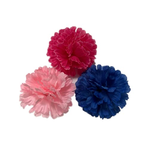 50 Artificial Silk Carnation Flower Head with Stems Set,Vase Fillers for Home Decor Bridal Wedding Party Birthday Cake Ornaments, Wrist Corsage,3" Multiple Petals Heads (Rose Red) - color: Rose Red