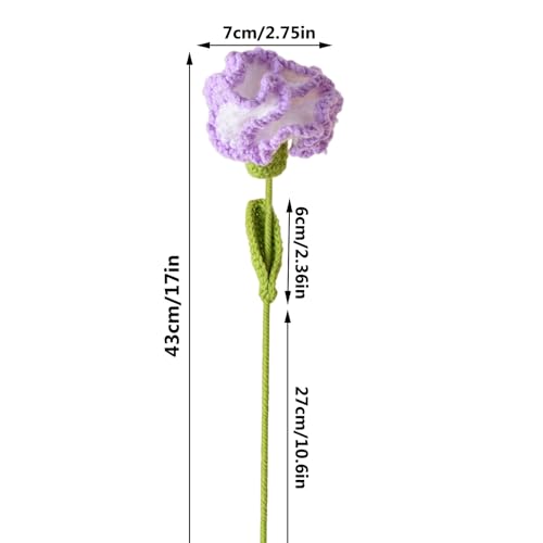 6Pcs Handmade Carnation Crochet Flower Bouquet, Completed Carnations Artificial Flower, Carnation Flower Wedding Bouquet (Purple) - color: Purple