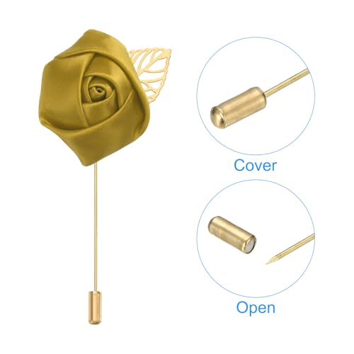 PATIKIL Rose Boutonnieres, 10 Pack Groom Wedding Boutonnieres Pocket Handmade Flower Lapel Pin Boutonnieres for Men Wedding Ceremony Party Prom, Gold
