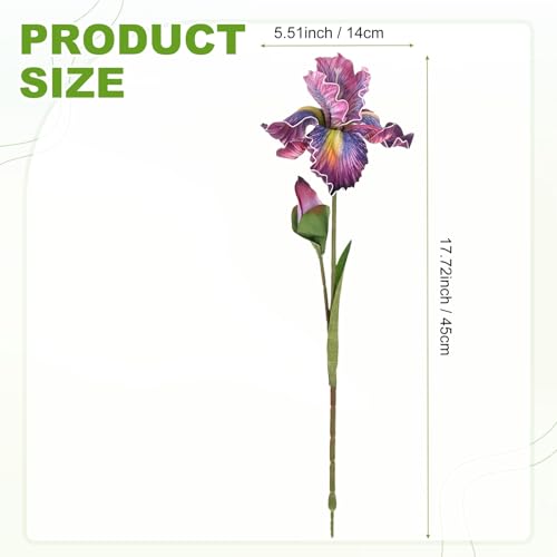 M METERXITY 1-Pack Purple Red Artificial Iris Flowers with Flower Bud,17.7 Inch Faux Iris PU Bouquets Real Touch Faux Flowers for Home/Wedding/Christmas/Party - color: Purple Red
