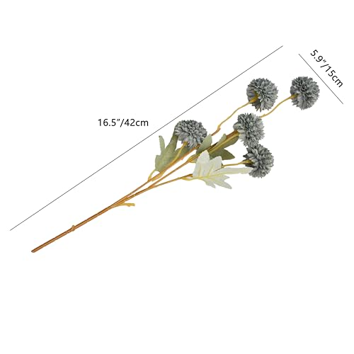 Mandy's 6 Stems Silk Dusty Blue Kiku Ball Flowers | Artificial Chrysanthemum Stems for Home Summer Décor Realistic Faux Floral Arrangement Minimalist Elegant Style - color: Dusty Blue