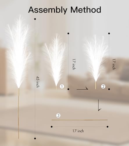 9 Pcs 45" Tall Pampas Grass White Decor, Long Stem Artificial Flower Floor Vase Large Faux Floral Pompas Fake Plants Dried Bouquet Arrangement Vase Filler for Boho Home Wedding Decoration - color: 9 Pcs 45" White Style