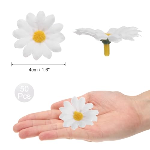 uxcell 100pcs Artificial Daisies Flower Heads,1.6" Silk Fake Daisies Heads Mini Daisies Artificial Flowers Bulk for DIY Wedding Bouquets Centerpieces Party Home Decorations, White/Yellow - color: White/Yellow