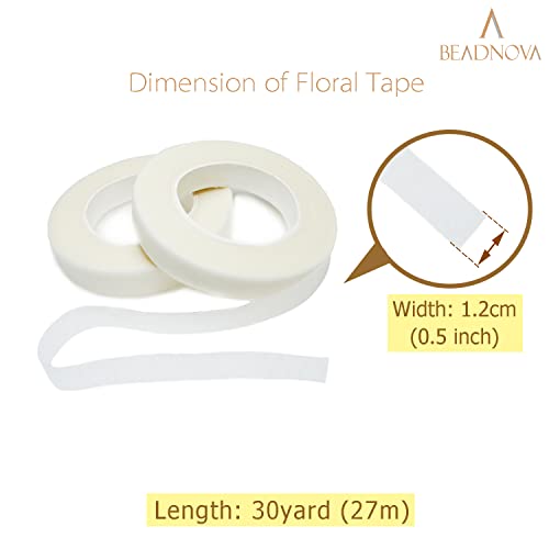BEADNOVA Floral Tape 1/2inch White Flower Tape for Bouquets Floral Arranging Stem Wrap Craft (White 2roll, Total 60yards) - color: White