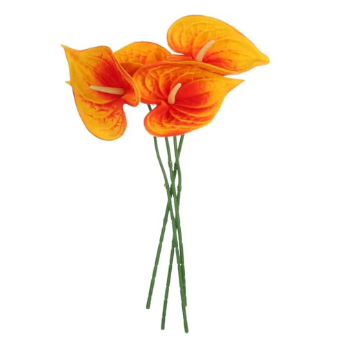 uxcell 4Pcs 11inch Artificial Anthurium Lily Flowers, Permanent Flower Bouquet for Home Arrangements Wedding Festival Decoration Crafts Store Decor Accessories, Orange - color: Orange