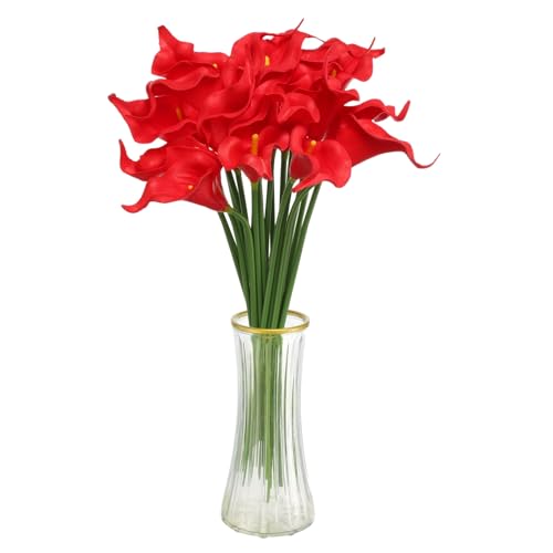 HARFINGTON 20pcs Artificial Calla Lily Fake Silk Flowers Bouquet Real Touch for Home Garden Wedding Party Decoration, Red - color: Red