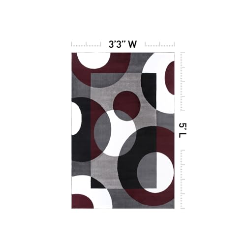 Rugshop Burgundy Modern Geometric Area Rug, Overlapping Circles, Non-Shedding, Statement Accent for Bedroom, Home Office and Small Living Room, 3'3" x 5' - size: 3'3" x 5'3" (Rectangular)
