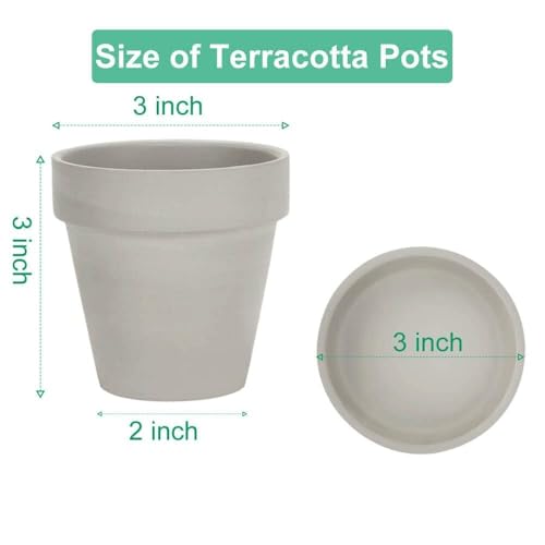 vensovo 3 inch Grey Terracotta Clay Pots for Plants with Saucer - 12 Pack Small Terra Cotta Planter Great for Garden Windowsill Indoor & Outdoor Wedding Favors Gifts - color: Gray