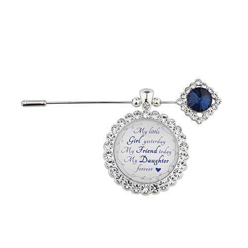 Something Blue Gift for Bride Bouquet Charms for Wedding Memory, Bridal Shower Gifts from Mom,Rhinestone Artificial Sapphire Wedding Gifts Bouquet Dress Pin with Touching Saying - style: My Little Girl (WhiteK)