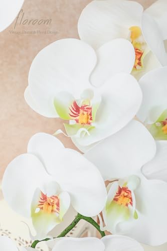 Floroom 2pcs Faux Phalaenopsis Orchid Fake Artificial Flower with Stems, Real Touch Large Blooms 40 Inch for DIY Bouquets, Wedding Centerpieces & Home Decor, White - color: White