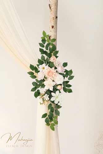 Muhanjia Artificial Wedding Arch Flowers Kit(Pack of 4),2Pcs Artificial Flower Arch Decor, 2Pcs Chiffon Fabric Drapes, Ceremony Decoration, Floral Outdoor Party Decor (Champagne & Cream) - color: Champagne & Cream