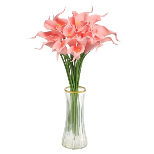 HARFINGTON 20pcs Artificial Calla Lily Fake Silk Flowers Bouquet Real Touch for Home Garden Wedding Party Decoration, Bright Pink - color: Bright Pink