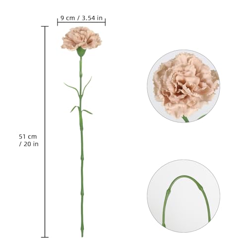 IPOPU Carnations Artificial Flowers,6PCS Real Touch Beige Flowers 20'' Long Stem Fake Carnations for Tall Vases Home Wedding Party Table Centerpieces Decor (Beige) - color: Beige