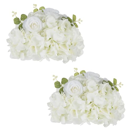 NUPTIO Flower Ball Arrangement Bouquet: 2 Pcs 11.8 inch Diameter White Rose Fake Flowers Balls for Wedding Centerpiece Decorations Artificial Flower Centerpieces for Tables - color: White, size: 11.8" Diam - 2 PCS