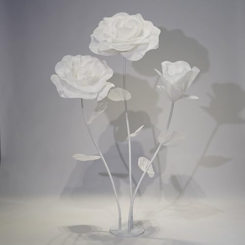 Oversized White Roses Giant Artificial Flowers for Decoration with Stand,Large Paper Rose Sculpture for Wedding,Party,Retail Window Display,Photo Prop,Commercial & Event Decor - color: White