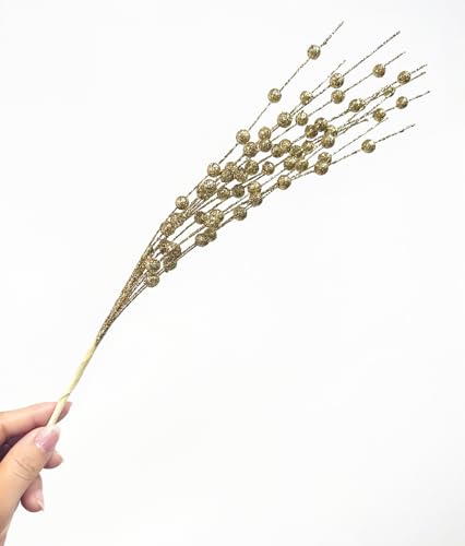 Artificial Glitter Berry Stem Ornaments, Gold Bright Berries Decorative Bead Sticks, Picks Branches Glittery Twigs for Home Christmas Tree Vase Holiday Wedding Party Decor - 17 Inch Golden 10 Pack - color: Glitter Berries Stems Sticks - Golden 10 Pcs
