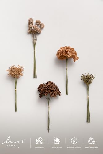 Ling's moment Artificial Greenery Stems Box Set, Faux Greenery Picks for DIY Bridal Bouquets Wedding Floral Arrangement Table Centerpieces, Earth Brown & Sugar Alomnd - color: Filler Flower Combo- Earth Brown & Sugar Alomnd