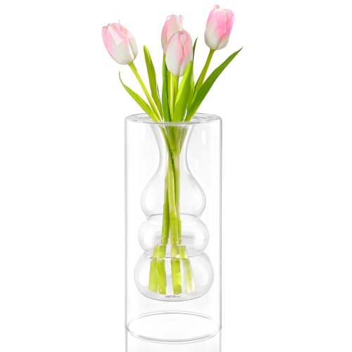 ZENS Clear Glass Bubble Flower Vase, Modern Hand Blown Hollowed Out Glass Vase for Wedding Decorative, Home Décor Small Bouquet. - color: Transparent, size: 7.87 inch tall Cabalash Vase
