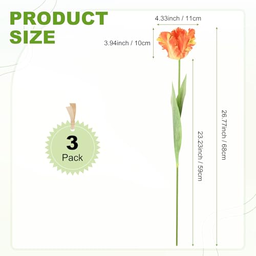 M METERXITY 3-Pack Orange Artificial Parrot Tulip Flowers,27 Inch Faux Parrot Tulip Silk Bouquets Real Touch Faux Flowers for Home/Wedding/Christmas/Party - color: Orange