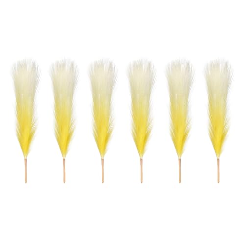 PATIKIL 17 Inch Faux Pampas Grass, 6 Pcs Boho Decor for Home Decoration Artificial Tall Fluffy Stems for Wedding Flower Party Vase Arrangement Centerpieces, Gradient Yellow - color: Yellow