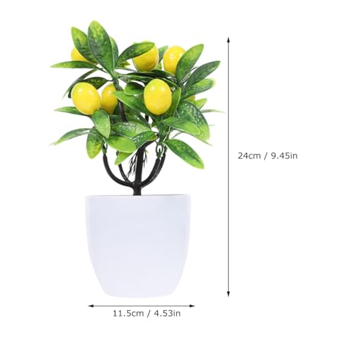PRETYZOOM Artificial Lemon Tree Decor 9.5 Inch Simulated Lemon Branches in Small White Pot Faux Plant for Home Kitchen Table Centerpiece and Party Decoration
