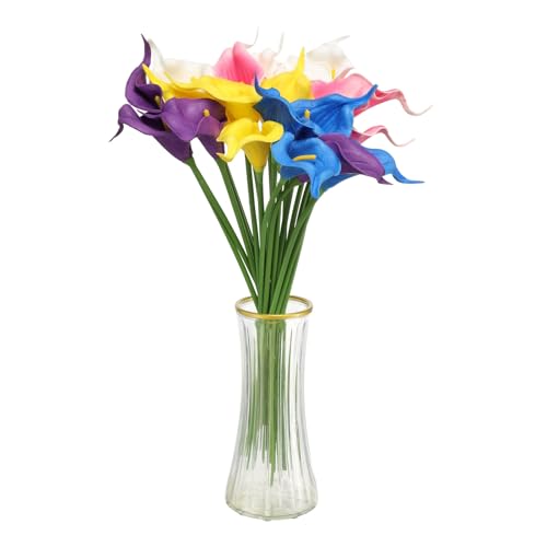 HARFINGTON 20pcs Artificial Calla Lily Fake Silk Flowers Bouquet Real Touch for Home Garden Wedding Parties Decoration, 5 Colors - color: 5 Colors