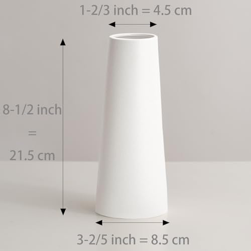 White Ceramic Vase, 8.5 Inch Flowers Vase for Pampas Grass, Rustic Table Vase for Centerpieces, Simple Modern Vase for Home Office Decor - Pure White - color: White, size: Medium: 8.5 inches