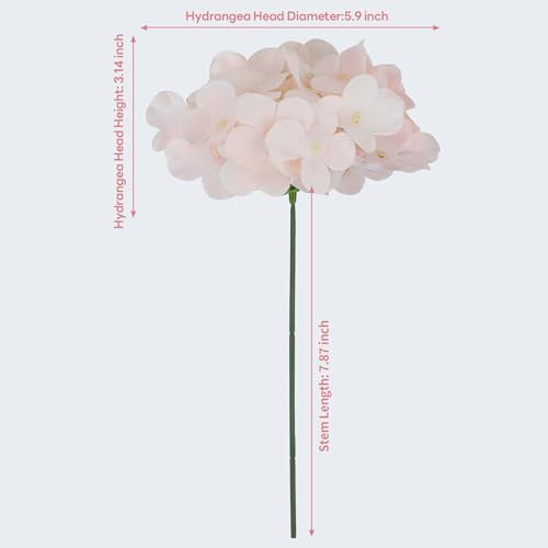 40 PCS Pink Silk Hydrangea Flowers, Detachable Heads + 8-Inch Wired Stems, Full 6 Inch Faux Hydrangea Heads for Baby Shower, Bridal Shower & Pollen-Free Decor - color: Pink(no Accessories)