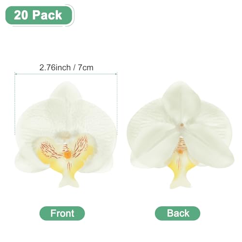 M METERXITY 20-Pack Artificial Orchid Flower Heads, Silk Faux Butterfly Flowers Head for Wedding/Bouquet/Bridal/Party Decor, Fake Phalaenopsis Petals Bulk [2.76 Inch, White Yellow] - color: White Yellow, size: 2.76 Inch