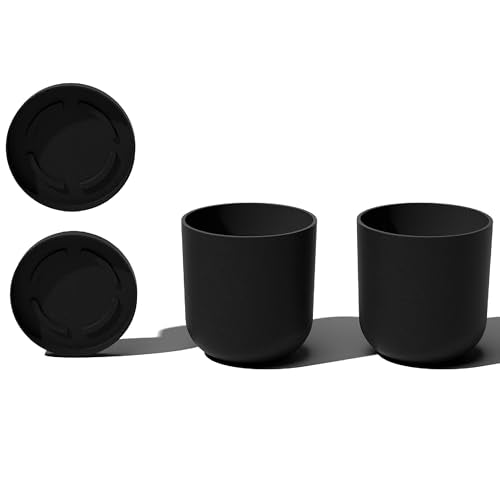 Veradek Mason Series Lima Planter - Round Planter for Indoor or Outdoor Porch/Garden | Made from Plastic-Stone Composite with Drainage Holes | Modern Décor for Succulents, Flowers, Small Plants - color: Black, size: 10 inches - 2 Pack with Saucers