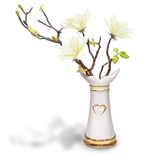 LoveLin,Artificial Flowers with Ceramic Vases,Faux Flower Arrangement,Affordable Luxury Artwork,Housewarming New Year Xmas Gift,Home Decor - color: White/White