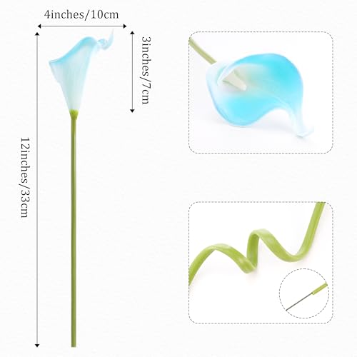 Artificial Calla Lily 12Pcs Real Touch Faux Flowers for Wedding Bouquet, Bride Bridal Shower, Spring Home Kitchen Table Decor, Fake Lilies for Centerpieces, Party Decorations (Peacock Blue) - color: Peacock Blue