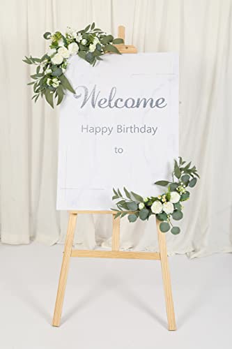 H&W 2pcs Artificial Wedding Arch Flowers for Wedding Sign, Floral Swag Dusty Decor for Reception Ceremony Backdrop(Willow Leaves-Peony-White) - color: Willow Leaves-peony-white