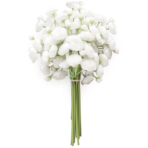 Floroom Ranunculus Artificial Flowers 18 Pcs White Faux Silk Mini Ranunculus Bulk Fake Wedding Filler Flowers for DIY Bouquets, Centerpieces, Bridal Shower Decorations & Arrangements - color: White