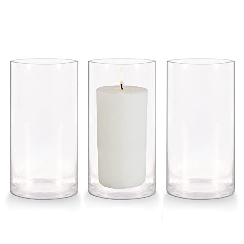 Set of 3 Glass Cylinder Vases,8 Inch Tall Clear Flower Vase,Decorative Floral Vase for Home Decor,Candle Holder,Wedding Centerpieces(4" W X 8" H) - size: 8 inches (H) x 4 inches (D)