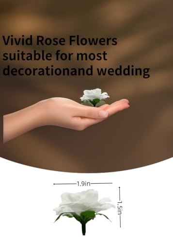 100 Pcs Mini White Roses Artificial Flowers Bulk, 1.9" Small Silk Fake Roses Flower Heads for Decoration,Wedding Centerpieces Bridal Shower Party Home Decor,DIY Crafts (White) - color: White