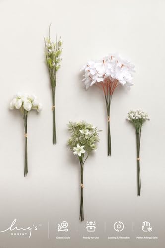 Ling's moment Artificial Greenery Stems Box Set, Faux Greenery Picks for DIY Bridal Bouquets Wedding Floral Arrangement Table Centerpieces, White & Light Green - color: Filler Flower Combo- White & Light Green