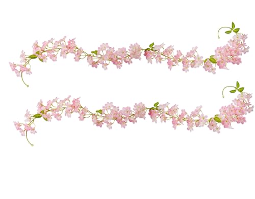 Pink Cherry Blossom Garland, 2‑Pack – 6FT Artificial Silk Flower Vines for Wedding, Party, Arch, Wall & Living Room Décor, Indoor/Outdoor - size: 6FT-Pink
