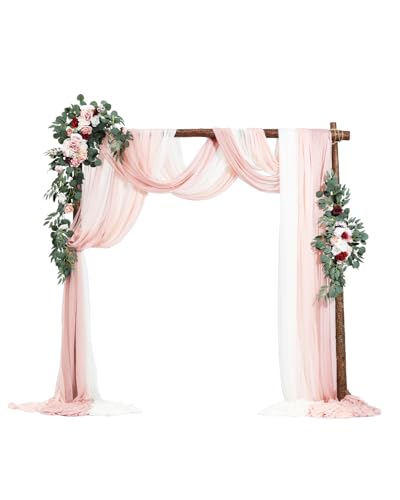 VEVOR Artificial Wedding Arch Flowers Kit, Pink Wedding Arch Flowers with Drapes Kit (Pack of 5) - 2 Pcs Floral Arrangement, 3 Pcs Sheer Drapes, for Ceremony Bouquets Reception Backdrop Decoration - color: Dusty Rose, size: 5 Pcs