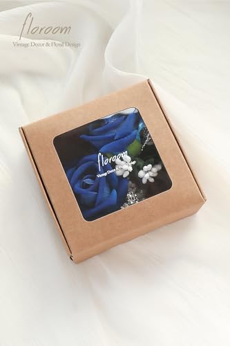Floroom Royal Blue Rose Wrist Corsage Wristlet Band Bracelet and Men Boutonniere Set for Wedding Flower Accessories Prom Suit Decorations - color: Royal Blue