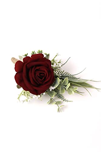 Ansofi Set of 6 Wine Red Boutonniere for Best Men Groom Groomsmen Burgundy Buttonholes for Wedding Party Prom Decoration