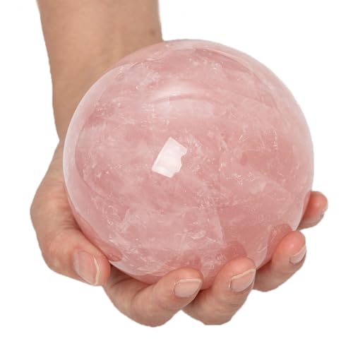 Large Rose Quartz Crystal Sphere Natural Pink Healing Crystal Ball with Stand Meditation Decorative Balls Home Decor 100-110mm/3.9-4.3" - color: Rose Quartz, size: 3.9 - 4.3 inches