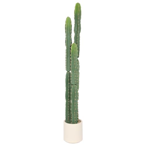 UV Resistant 5ft Large Artificial Cactus with White Decorative Planter, 60in Realistic Faux Cacti Indoor, Lifelike Fake Cactus Plant for Indoor & Outdoor Home Office Store Porch Patio Garden Decor - color: White Decorative Planter, size: 5ft