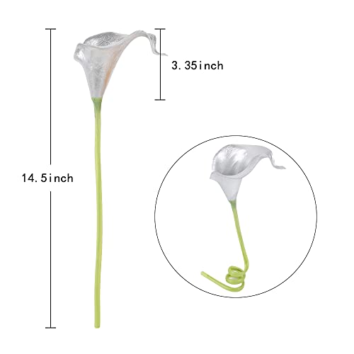 IPOPU Silver Calla Lily Artificial Flowers, 24pcs for DIY Wedding Bouquets, Centerpieces, Bridal Shower, Party, Home Flower Arrangement Decorations - color: Silver
