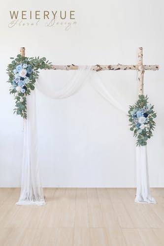 Artificial Wedding Arch Flowers Kit(Pack of 3),2Pcs Artificial Flower Arch Decor,1Pcs Sheer Drape for Wedding Ceremony Arbor for WeddingCeremony (Blue) - color: Blue