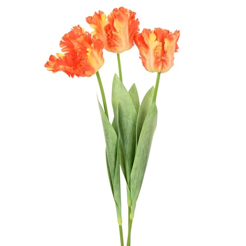 M METERXITY 3-Pack Orange Artificial Parrot Tulip Flowers,27 Inch Faux Parrot Tulip Silk Bouquets Real Touch Faux Flowers for Home/Wedding/Christmas/Party - color: Orange